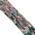 Polished rectangular Indian agate natural stone beads in varied earthy colors for DIY jewelry - 4x13mm / India Agate