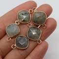 Faceted labradorite double connector in gold frame for jewelry making 5pcs - Flash Stone (Labradorite)