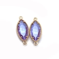 Purple marquise cut gemstone pendant with gold beaded trim and double connectors - Size 7 / 9x22mm (50 Pieces/pack)