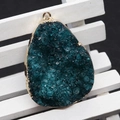 Irregular dark blue druzy stone teardrop pendant with golden plating and crystal texture - Gold Wrapped Edge (20x30-30x45mm) / Blue (Small 1)