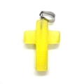 Yellow translucent resin cross pendant with silver metal bail for DIY necklaces - 18x29mm / Yellow Cat Eye Stone