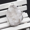White geode quartz teardrop pendant with silver plated edge on wooden bench - Silver Wrapped Edge (20x30-30x45mm) / White (Size Small)