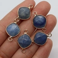 Deep blue natural stone rhombus charms with gold metal frames and double loops - Deep Blue (No.5)