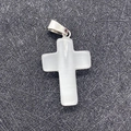 Cross pendant crafted from smooth opalite stone with a polished metal bail connector - 18x29mm / White Cat's Eye Stone