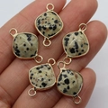 Rhombus spotted natural stone connector with gold frame for DIY jewelry making - Dalmatian Jasper