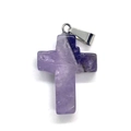 Ciondolo a croce in pietra naturale viola lucida con chiusura in argento per gioielli - Ametista