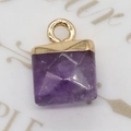 Square faceted purple natural stone pendant with gold-plated metal loop and bezel - Square (1003-T220518003) / Purple Crystal