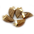 Set of five natural picture jasper stone horn pendants with gold metal caps and loops - Jasper