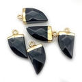Set of four black faceted natural stone chili pendants with golden metal caps - Black Agate
