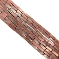 Rectangular red jasper stone beads with natural black textures for DIY jewelry making - 4x13mm / Sesame Jasper
