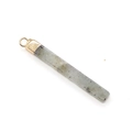 Rectangular grey-green natural stone pendant with matte golden metal cap and ring - Flash Stone (Labradorite)