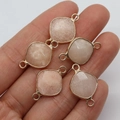 Five square rose quartz connectors with gold plated edging for DIY jewelry making - Flesh Pink (No.10)