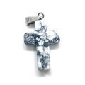 Ciondolo a croce in pietra naturale con trama bianca e nera e chiusura in argento - Howlite