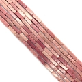 Polished rectangular pink watermelon crystal tube beads for DIY jewelry making - 4x13mm / Rhodonite