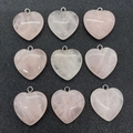 Set of nine heart-shaped rose quartz crystal pendants with silver metal bails - 15mm / Rose Quartz