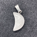 Translucent white moonstone crescent moon pendant with polished silver metal bail - 12x18mm / White Stone (No. 18)