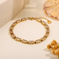 Elegant gold titanium steel bracelet with sparkling rectangular zircon stones and lobster clasp - Square White Zirconia Bracelet