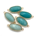 Faceted oval amethyst gemstone connector pendants with gold plated edges for DIY jewelry - Amazonite
