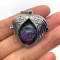 Silver wing heart pendant featuring a round ruby in zoisite stone bead accessory - Ruby Zoisite