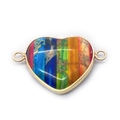 Heart-shaped rainbow stone pendant with gold bezel and double side connectors - No. 1 (Rainbow Stripes)