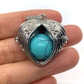 Silver heart-shaped angel wing locket with a turquoise stone inside for DIY necklace - Blue Turquoise