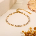 Gold plated tennis bracelet with rectangular zircons and adjustable lobster clasp - Tennis Style Baguette White Zirconia Bracelet