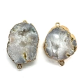 Grey druzy agate crystal connector with gold plated edges and double loops for jewelry DIY - 22x36 / Gray