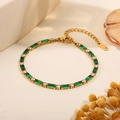 Adjustable K18 gold tennis bracelet with emerald green stones and sparkling zircons - Tennis Style Baguette Green Zirconia Bracelet