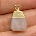 Natural rose quartz square stone pendant with golden metal cap for DIY necklaces - 15x20mm / Rose Quartz