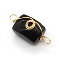 Rechteckiger schwarzer Steinanhänger mit Golddrahtwicklung für DIY-Halsketten - 7x18mm / Schwarzer Achat