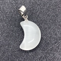 Translucent crescent moon gemstone pendant with silver bail on textured surface - 12x18mm / Silky White (No. 21)