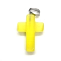 Ciondolo a croce in pietra gialla lucida con gancio argento per gioielli DIY - Occhio di Gatto Giallo (N. 31)