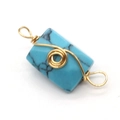 Rechteckiger Türkisstein-Verbinder mit goldener Spiralwicklung für DIY-Schmuck - 7x18mm / Blauer Türkis