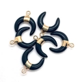 Pendentif en pierre noire en forme de lune avec fermoir en métal doré pour bijoux DIY - 16x18mm / Agate noire
