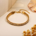 Golden double-layer bracelet with sparkling round rhinestones and adjustable lobster clasp - Pave Set White Zirconia Claw Chain