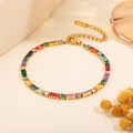 18K gold plated rainbow tennis bracelet featuring multi-color rectangular zirconia gems - Rectangular Rainbow Gemstone Bracelet