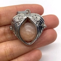 Silver angel wings locket pendant with pink heart gemstone for DIY jewelry making - Rose Quartz