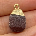 Natural square raw amethyst stone pendant with gold plated bail held in hand - 15x20mm / Dark Purple Raw Stone Style (Size 6)
