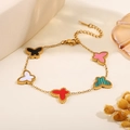 Adjustable gold titanium steel bracelet with five multi-colored butterfly charms - Five Color Butterfly Pendant Bracelet