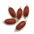Faceted red goldstone oval connector pendants with gold plating for jewelry making - Gold Sandstone