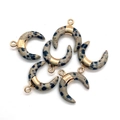 Pendentifs lune en jaspe dalmatien avec fermoir en métal doré pour bijoux DIY - 16x18mm / Jaspe dalmatien