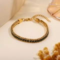 Golden titanium steel heart flower bracelet with dark green round zircon stones - Round Green Zirconia Claw Chain