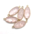 Pink faceted oval rose quartz gemstone connector with gold plated edge and double loops - Light Rose Quartz (No. 6)
