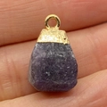 Natural purple gemstone pendant with gold metal trim and loop for DIY necklace making - 15x20mm / Purple Crystal