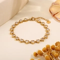 Golden heart-shaped bracelet with sparkling zircon crystals and adjustable lobster clasp - Pave Set Heart White Zirconia Bracelet