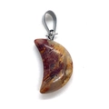 Natural crescent moon stone pendant in red-brown and yellow agate with silver metal clasp - 12x18mm / Crazy Agate