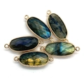 Faceted oval labradorite connectors with gold plated bezels and dual loops for DIY jewelry - Labradorite (No.4)