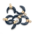 Lot de 5 pendentifs demi-lune en pierre naturelle bleue et métal doré pour bijoux DIY - 16x18mm / Larvikite
