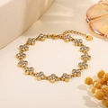 Elegant gold plated clover bracelet with sparkling cubic zirconia and lobster clasp - Clover Design White Zirconia Bracelet