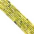 Macro view of natural lemon jade tube beads with green mineral textures on white background - 4x13mm / No.25 Green Opal